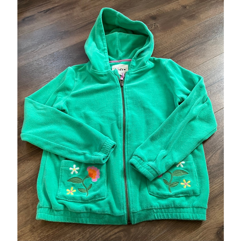 Mini Boden green terry zip up hoodie size 11-12